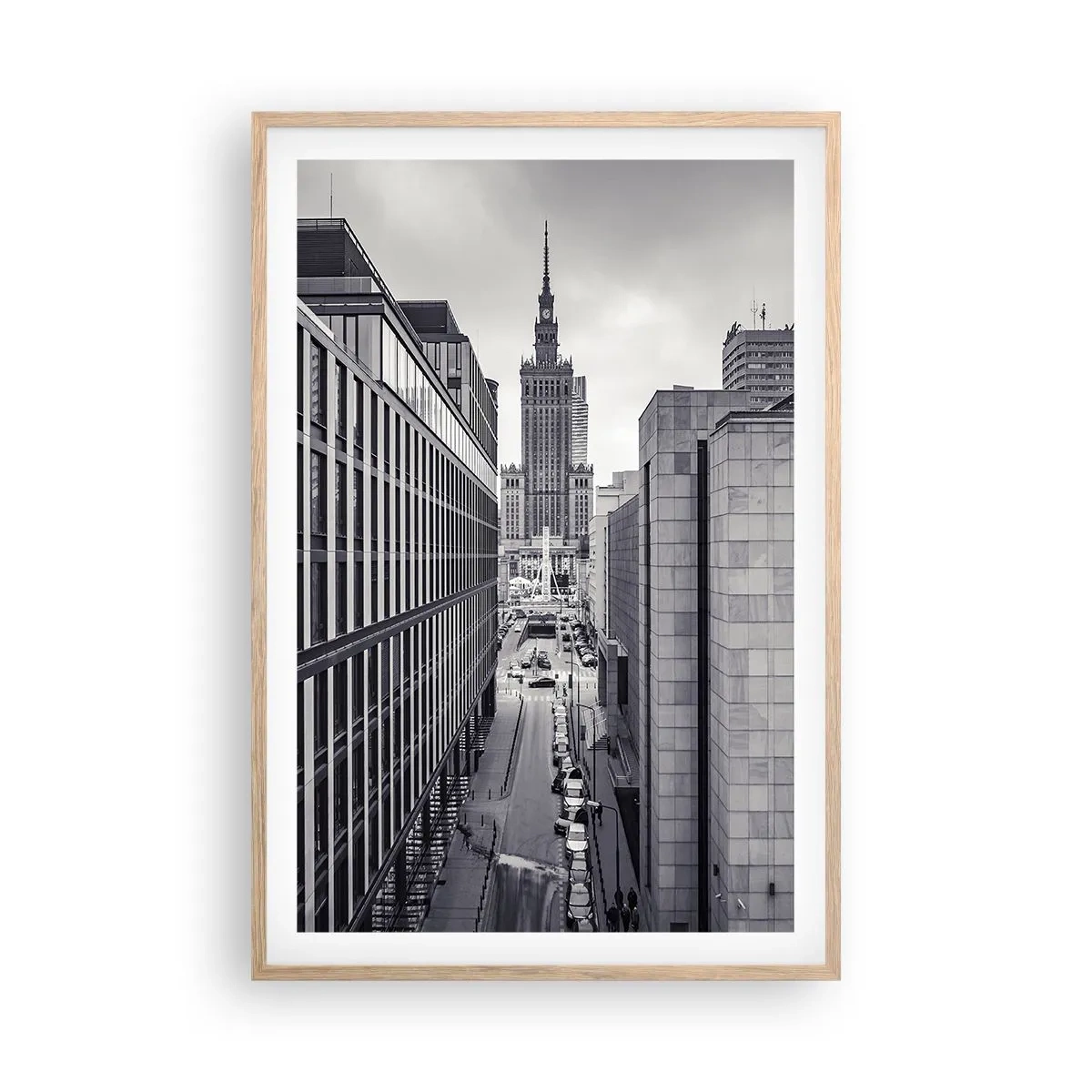 Plakat i ramme af lyst egetræ - Warszawa dalen - 61x91 cm