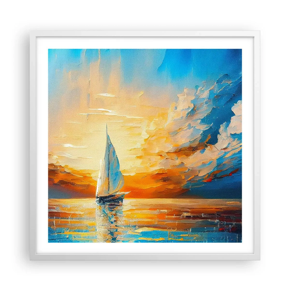 Plakat i hvid ramme - Sejler i guld - 60x60 cm