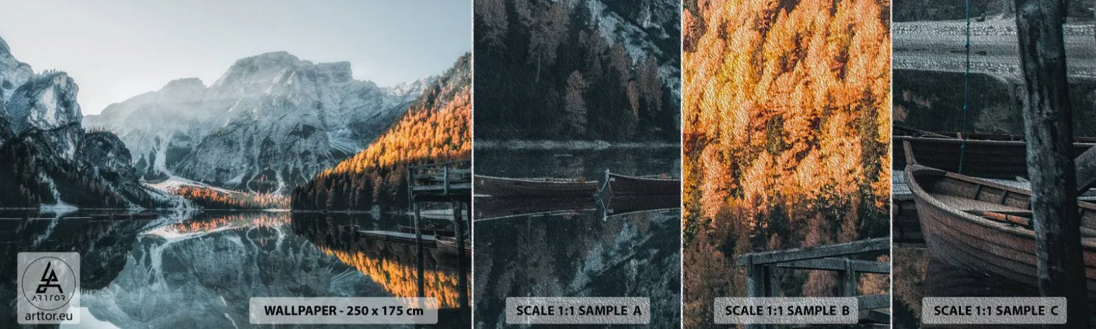 Prøve Fototapet Premium Sand - Spejllandskab - Landskab, Bjerge, Sø - 100x30 cm