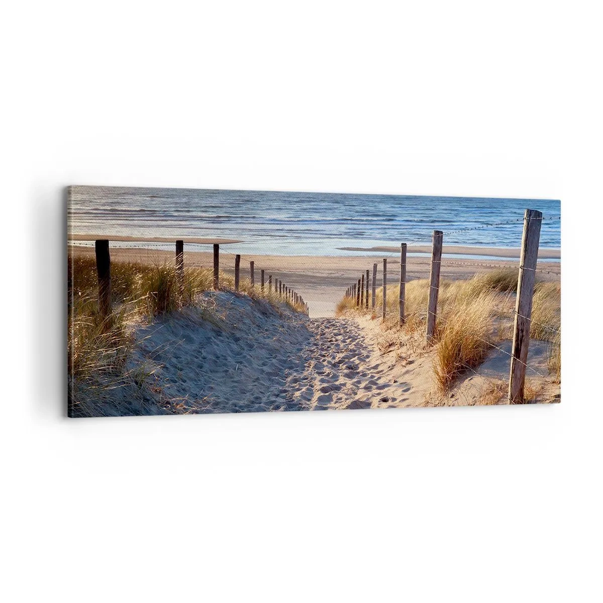 Lærredstryk - Billede på lærred - Havet brummer, fuglene synger, en vild strand midt i græsset.... - 100x40 cm