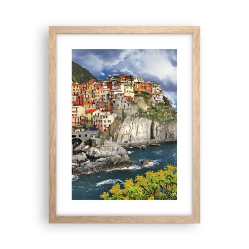 Plakat i ramme af lyst egetræ - En klynge klæber sig til klipperne - 30x40 cm