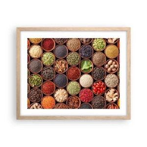 Plakat i ramme af lyst egetræ - Alle verdens smage - 50x40 cm