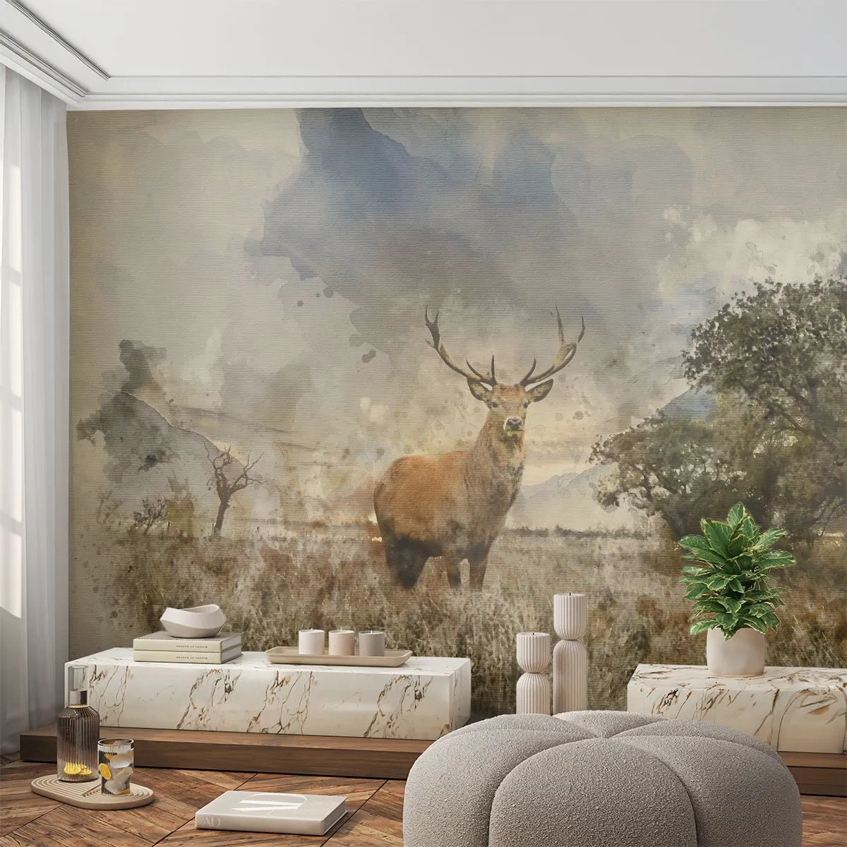 Fototapet Premium Sand - Værdighed - styrke - værdighed - Dyr, Hjort, Landskab - 100x70 cm