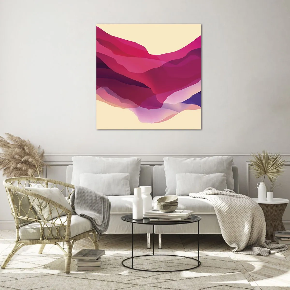 Billede på glas - Bølger i lilla - 50x50 cm