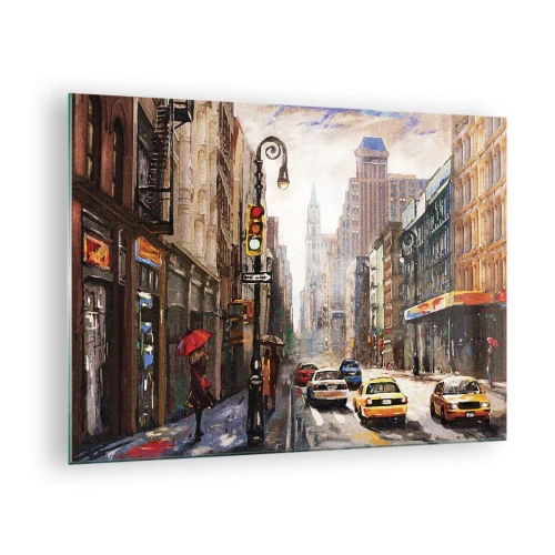 Billede på glas - New York – også farverig i regnvejr - 70x50cm - New York - også farverig i regnvejr - Moderne vægdekoration til stue og soveværelse ARTTOR