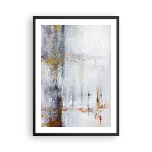 Plakat i sort ramme - En abstrakt komposition med nuancer af grå, hvid og guld. - 50x70cm - Bag lufttæppet - Moderne vægdekoration til stue og soveværelse ARTTOR