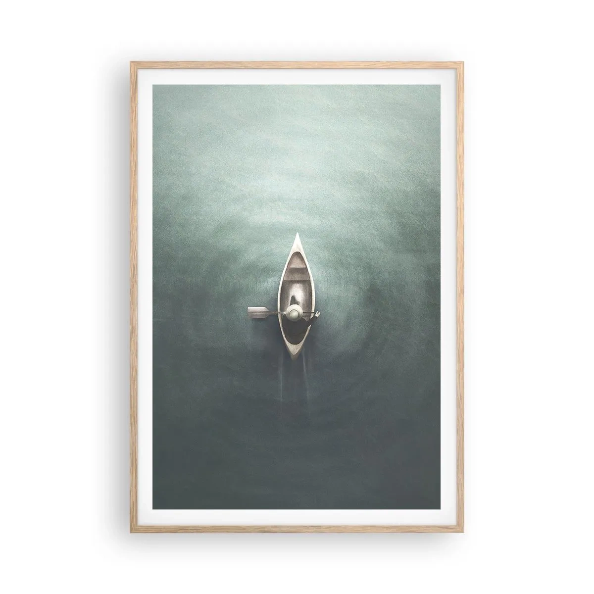 Plakat i ramme af lyst egetræ - På tværs af en månelyst sø - 70x100 cm