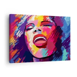 Lærredstryk - Billede på lærred - Abstrakt portræt af en kvinde i levende farver - 70x50cm - Syng hele livet - Moderne vægdekoration til stue og soveværelse ARTTOR
