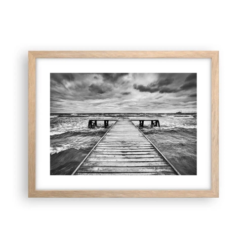 Plakat i ramme af lyst egetræ - Jeg venter på, at vinden blæser væk... - 40x30 cm
