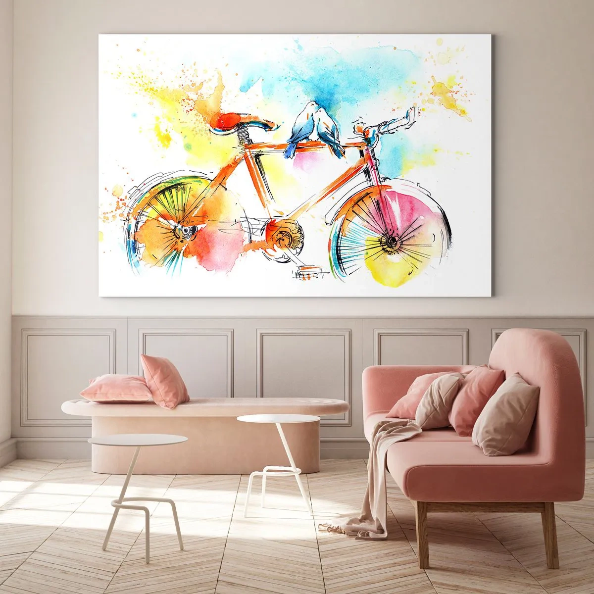 Billede på glas - To på en cykel - 100x70 cm
