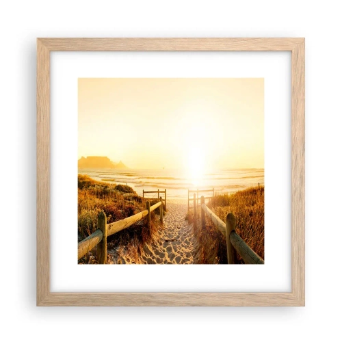 Plakat i ramme af lyst egetræ - Over klitten, mod solen - 30x30 cm