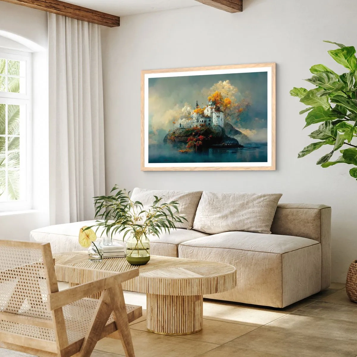 Plakat i ramme af lyst egetræ - Begyndelsen på en romantisk historie - 100x70 cm