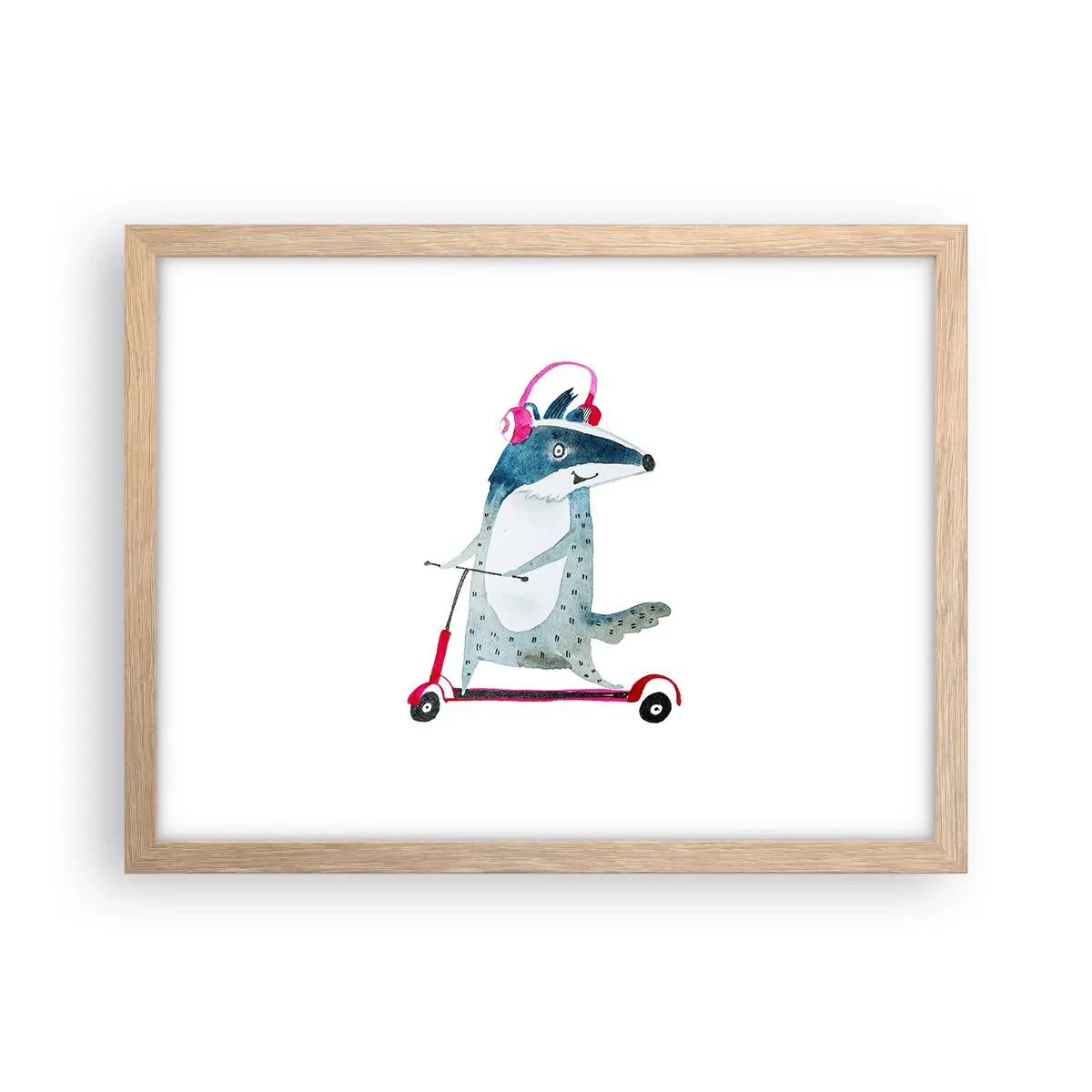 Plakat i ramme af lyst egetræ - Grævlingens glæder - 40x30 cm