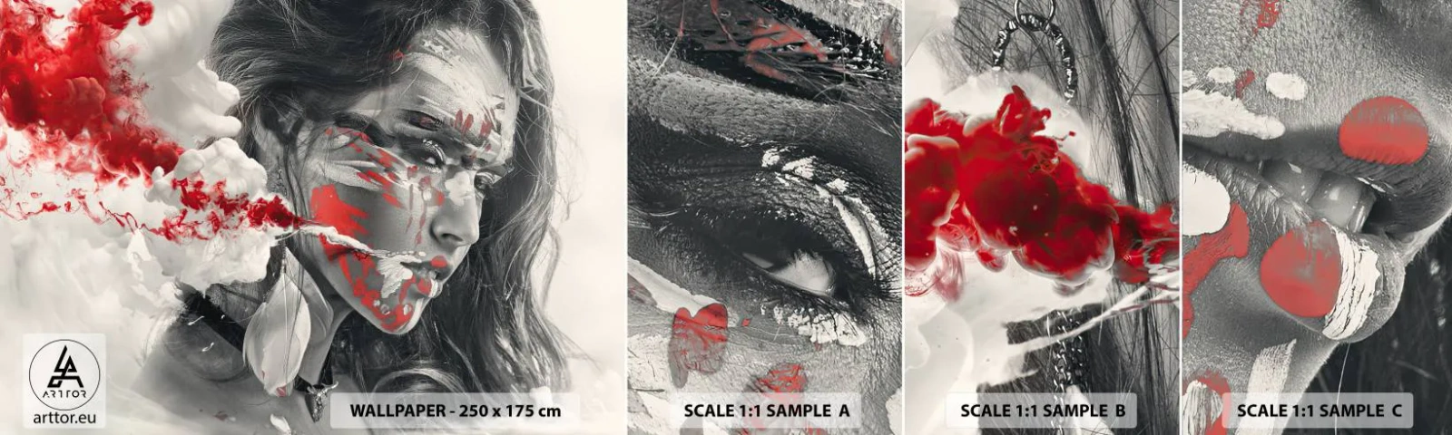 Prøve Fototapet Selvklæbende Deluxe Sticker - I det absurdes damp - Abstraktion, Kvindens ansigt, Portræt af en kvinde - 100x30 cm