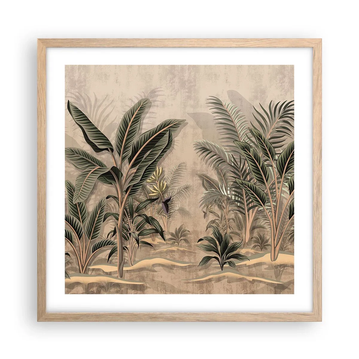 Plakat i ramme af lyst egetræ - Gravering i kolonistil - 50x50 cm