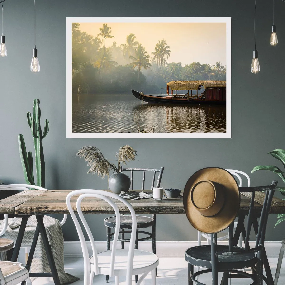 Plakat - Hus ved floden - 100x70 cm