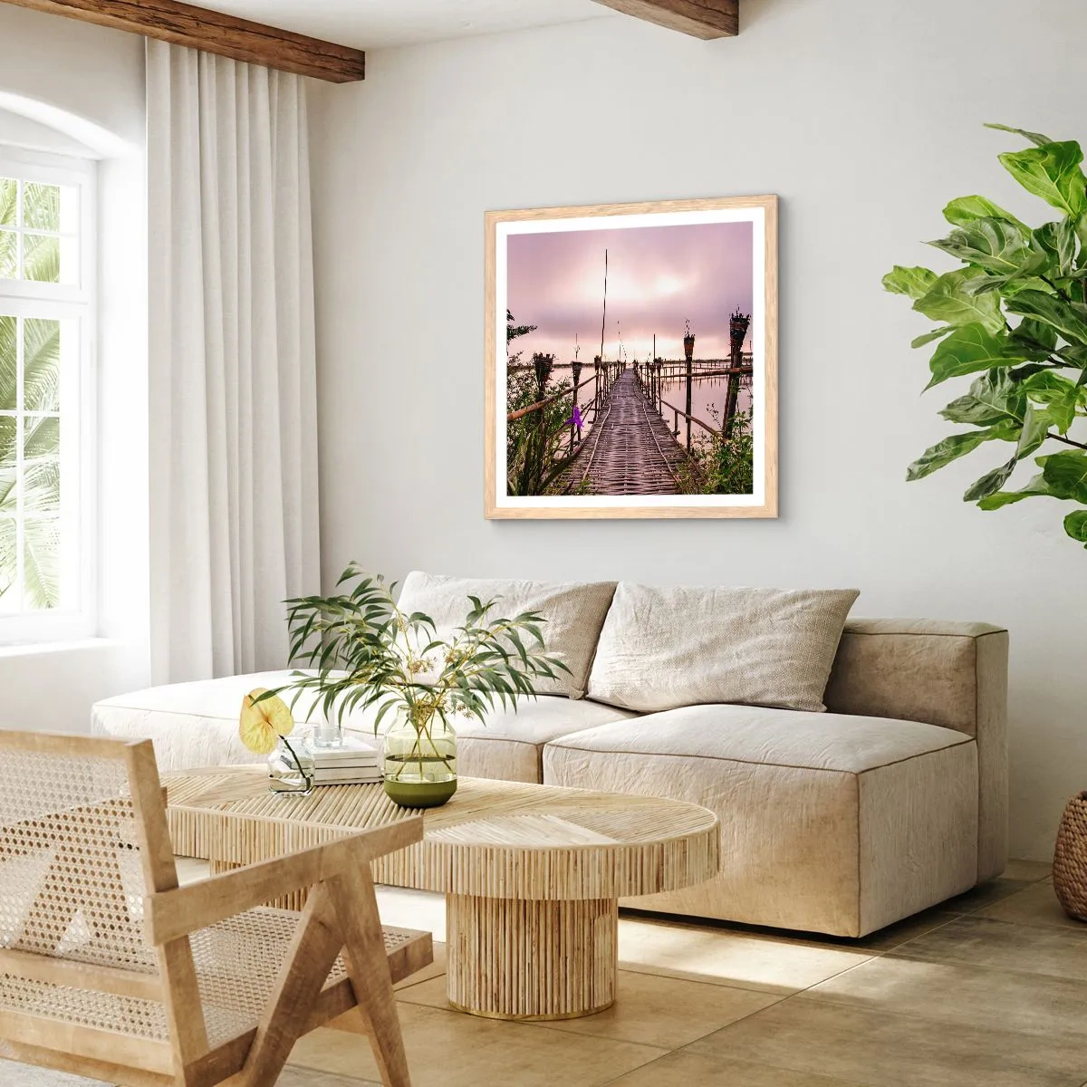 Plakat i ramme af lyst egetræ - Den stille og rolige atmosfære i Asien - 30x30 cm