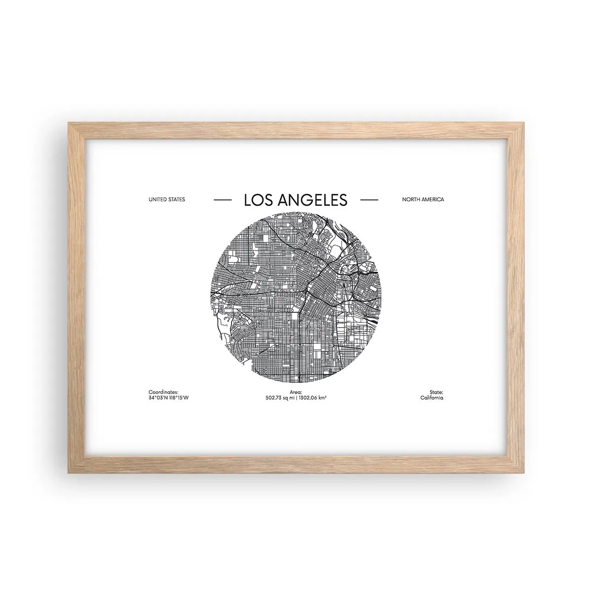 Plakat i ramme af lyst egetræ - Los Angeles' anatomi - 40x30 cm