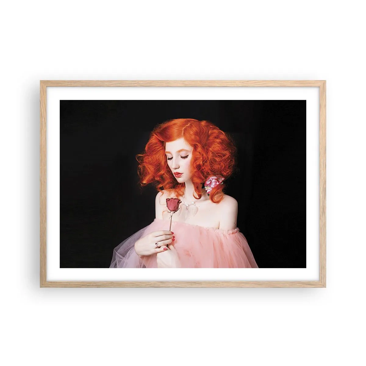 Plakat i ramme af lyst egetræ - I barokstil - 70x50 cm