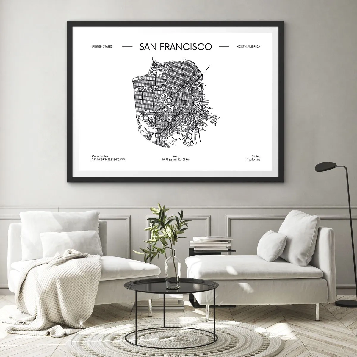 Plakat i sort ramme - San Franciscos anatomi - 100x70 cm