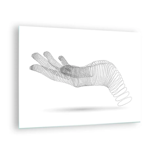 Billede på glas - Minimalistisk grafik af en håndlavet prikker - 70x50cm - Fjedrende hånd - Moderne vægdekoration til stue og soveværelse ARTTOR