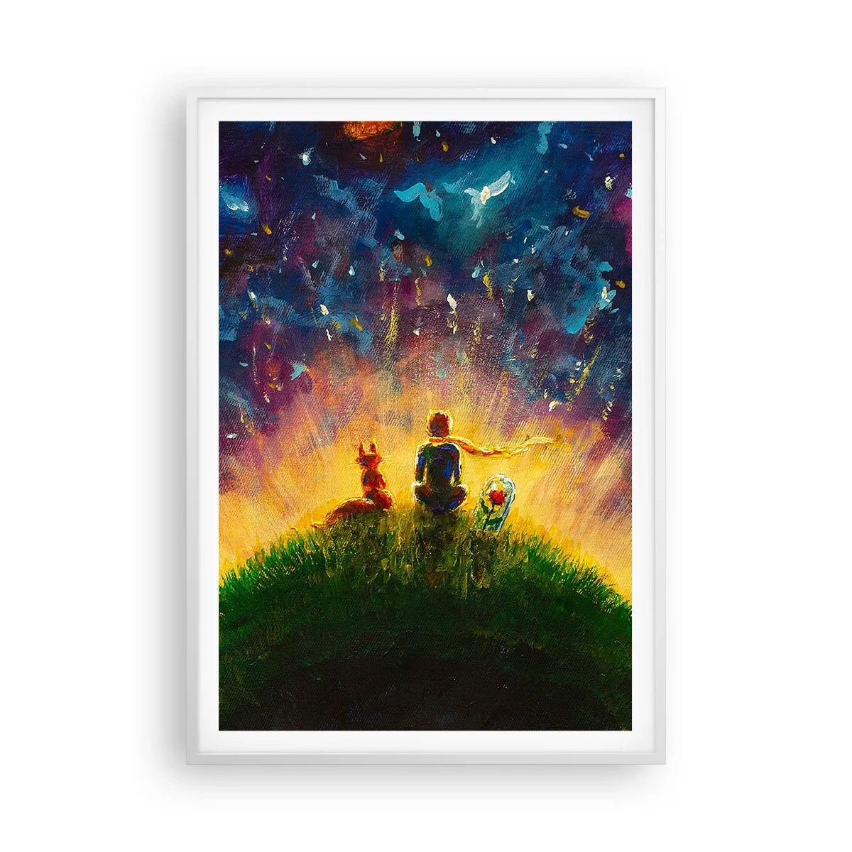 Plakat i hvid ramme - Kærlighed og venskab - hele verden - 70x100 cm