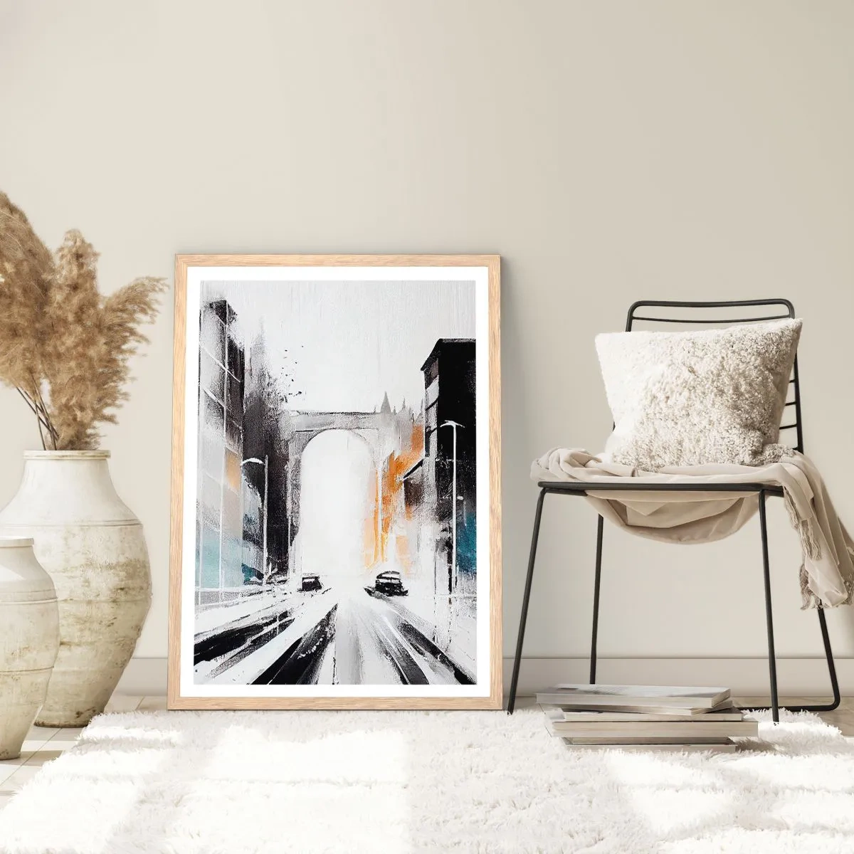 Plakat i ramme af lyst egetræ - Bystudie: arkitektur og bevægelse - 40x50 cm