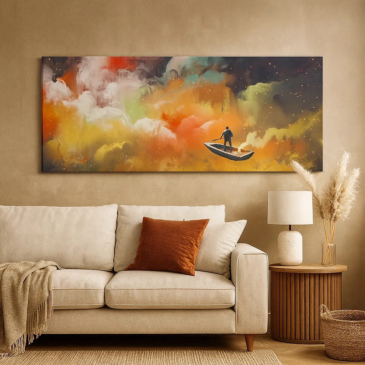 Lærredstryk - Billede på lærred - Med båd gennem galaksen - 30x30 cm