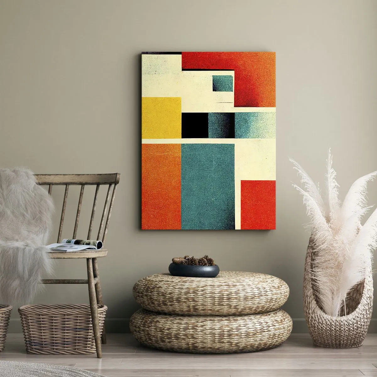 Lærredstryk - Billede på lærred - Geometrisk abstraktion - god energi - 50x70 cm