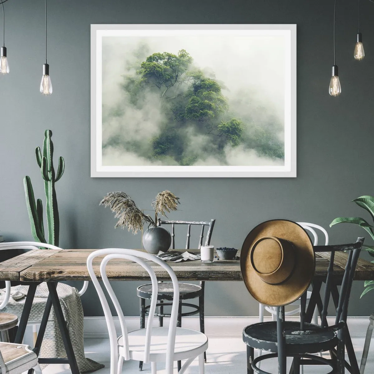 Plakat i hvid ramme - Pakket ind i tåge - 70x50 cm