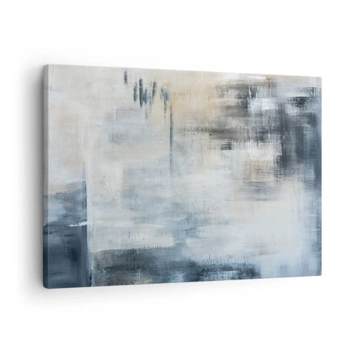 Lærredstryk - Billede på lærred - Abstrakt komposition i nuancer af blå og grå - 70x50cm - Bag et slør af blåt - Moderne vægdekoration til stue og soveværelse ARTTOR