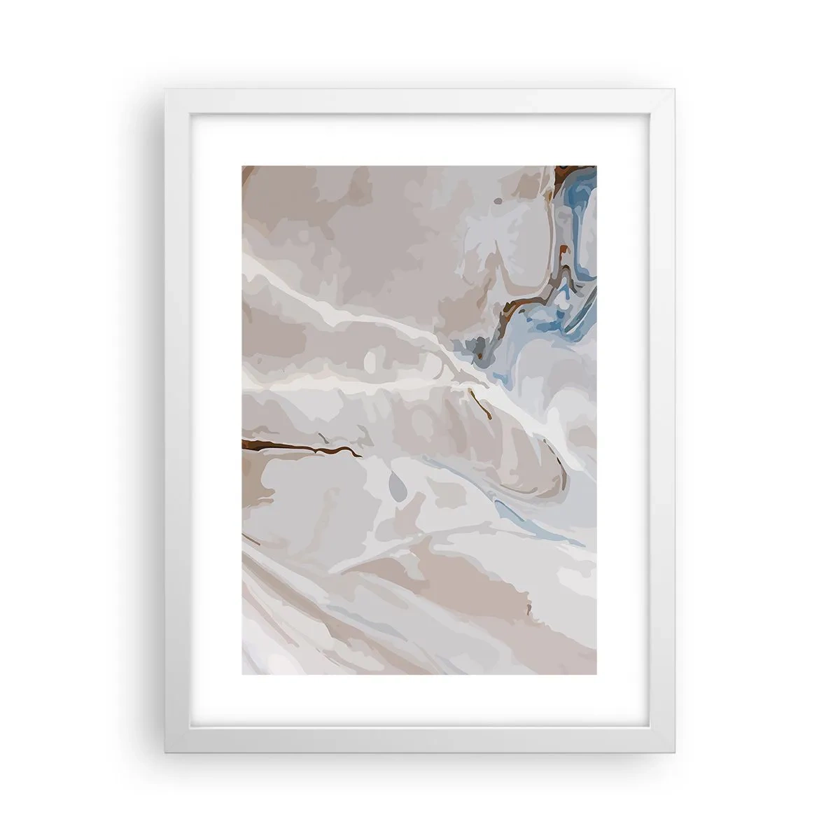 Plakat i hvid ramme - Blå slynger sig under det hvide - 30x40 cm
