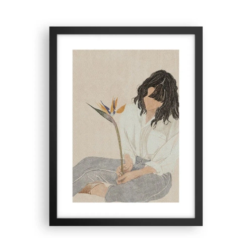 Plakat i sort ramme - Portræt med en eksotisk blomst - 30x40 cm