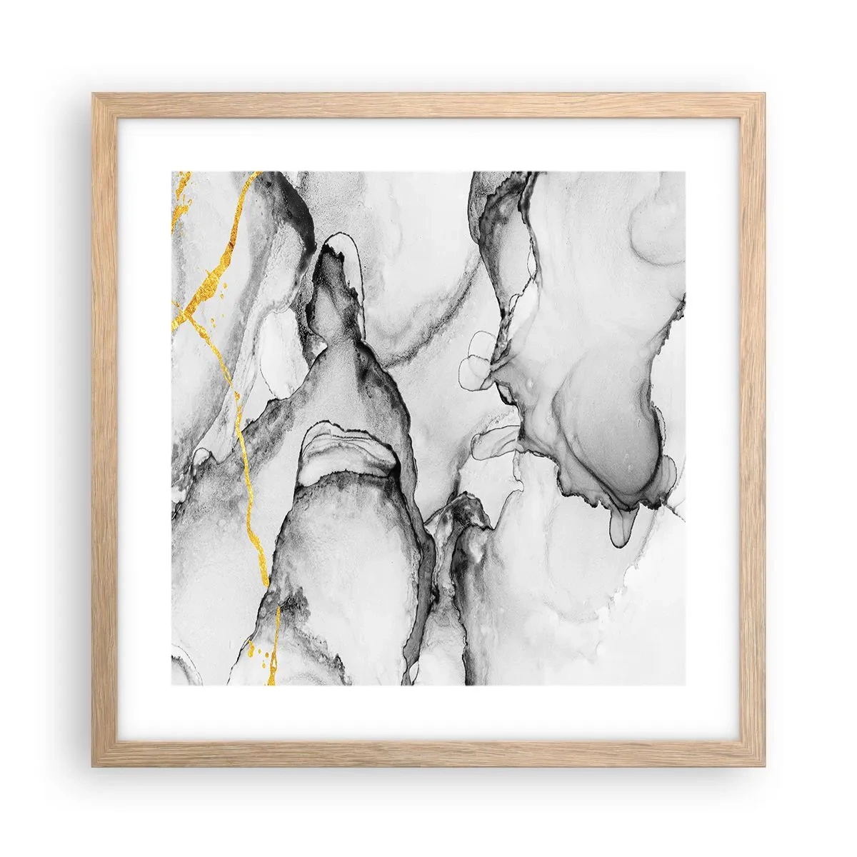 Plakat i ramme af lyst egetræ - Sammensætning med guldmotiv - 40x40 cm