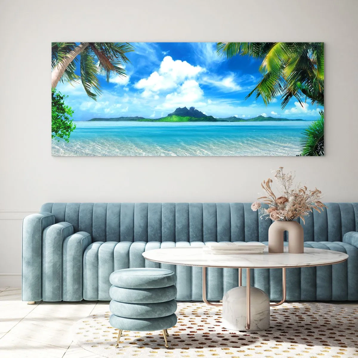 Billede på glas - Azur i troperne - 140x50 cm