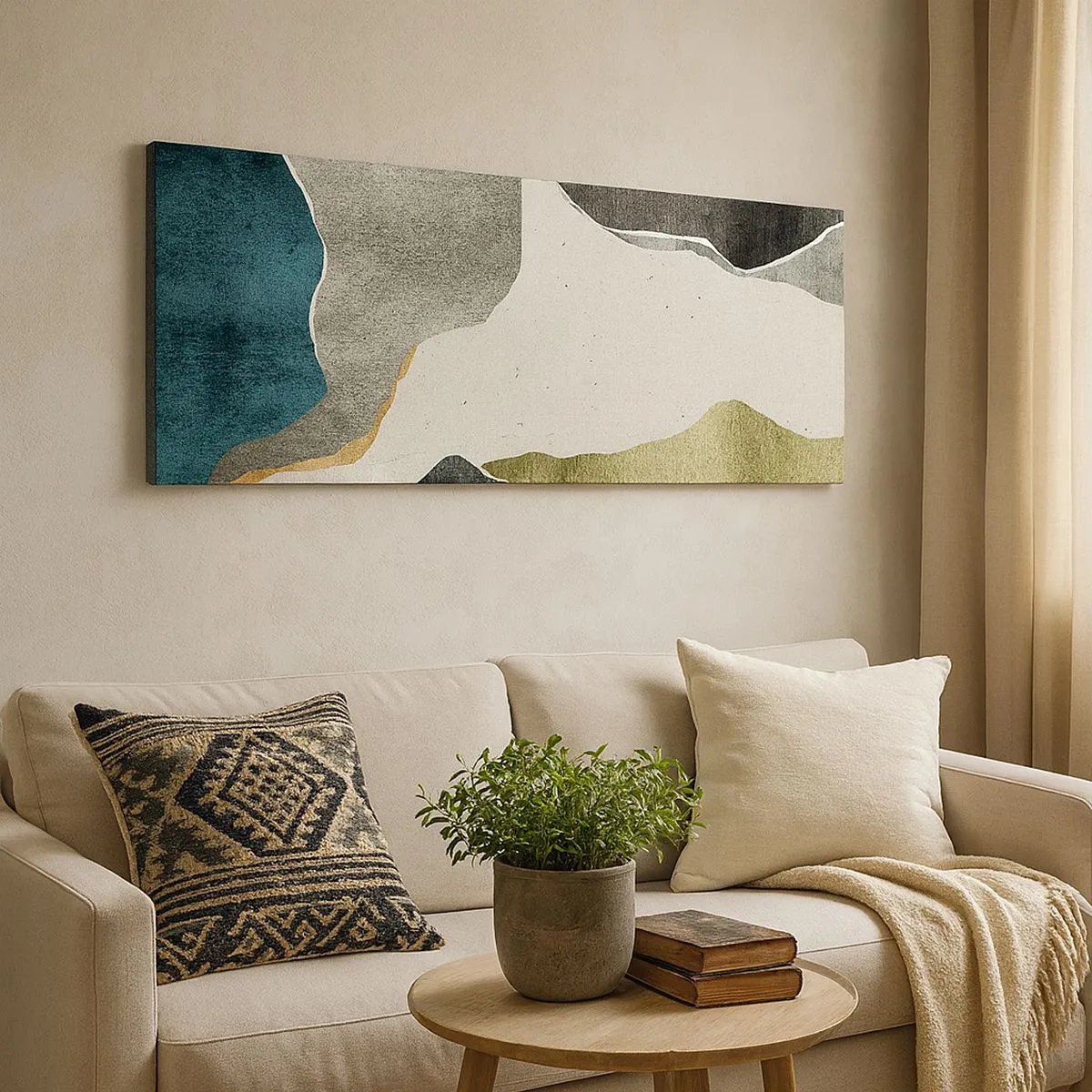 Lærredstryk - Billede på lærred - Mosaikkomposition med en streng af guld - 100x40 cm