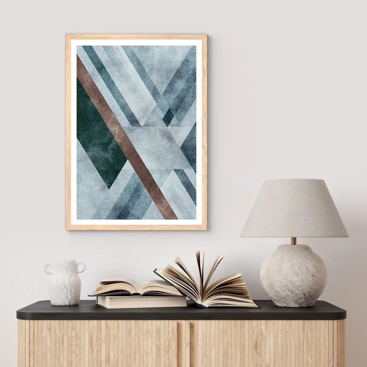 Plakat i ramme af lyst egetræ - Sofistikeret elegance i geometri - 70x100 cm