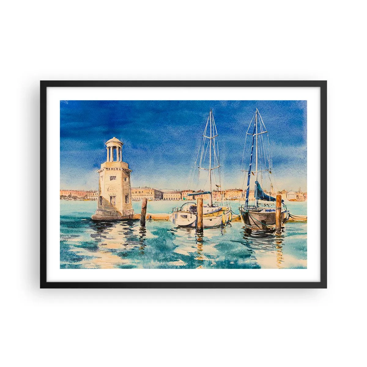 Plakat i sort ramme - Solrig lagune - 70x50 cm