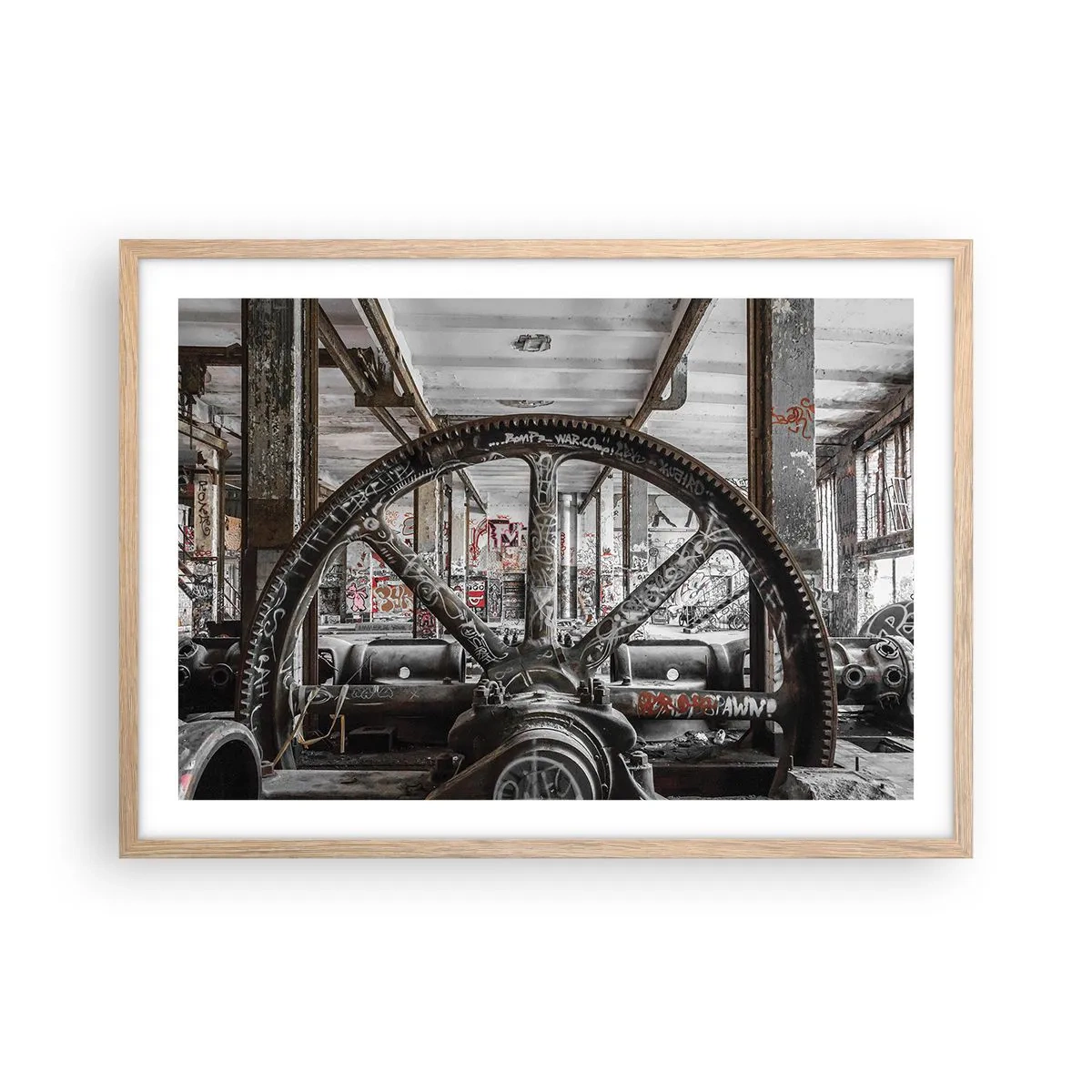 Plakat i ramme af lyst egetræ - Fabrikkens hemmelige liv - 70x50 cm