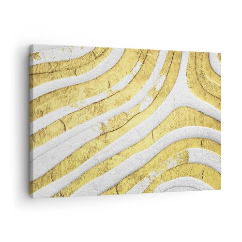 Lærredstryk - Billede på lærred - Guld- og hvide abstrakte linjer i en 3D-tekstur - 70x50cm - Sammensætning i hvidt og guld - Moderne vægdekoration til stue og soveværelse ARTTOR
