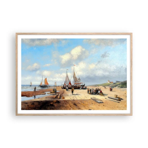 Plakat i ramme af lyst egetræ - Efter en vellykket fangst - 100x70 cm