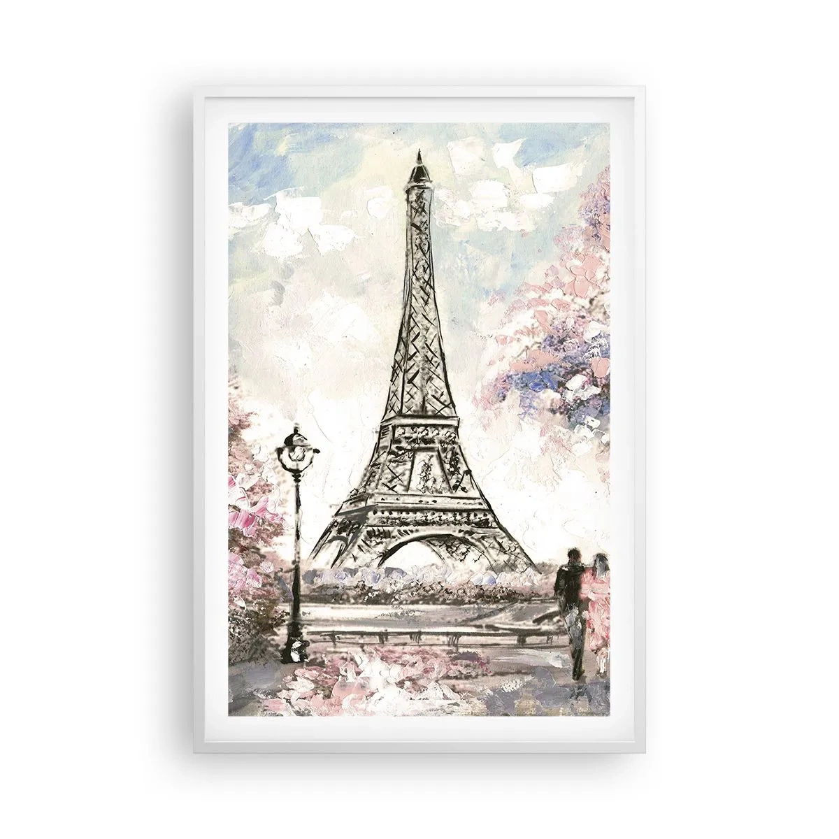 Plakat i hvid ramme - April gåtur rundt i Paris - 61x91 cm