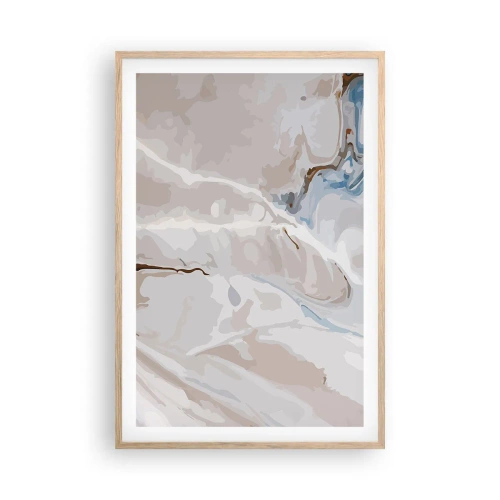 Plakat i ramme af lyst egetræ - Blå slynger sig under det hvide - 61x91 cm