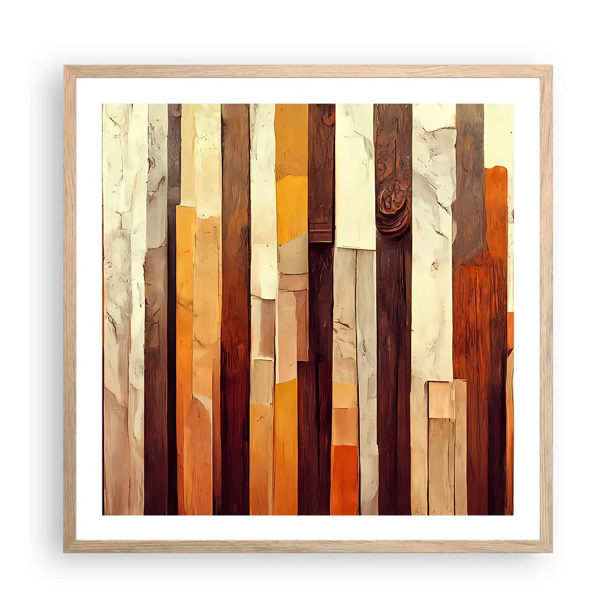 Plakat i ramme af lyst egetræ - Hymne af skovens træer - 60x60 cm