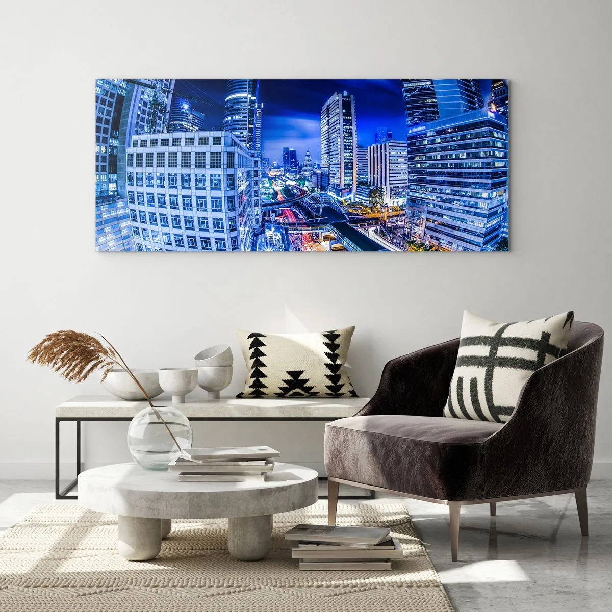 Billede på glas - Nattens rytmer i byen - 90x30 cm