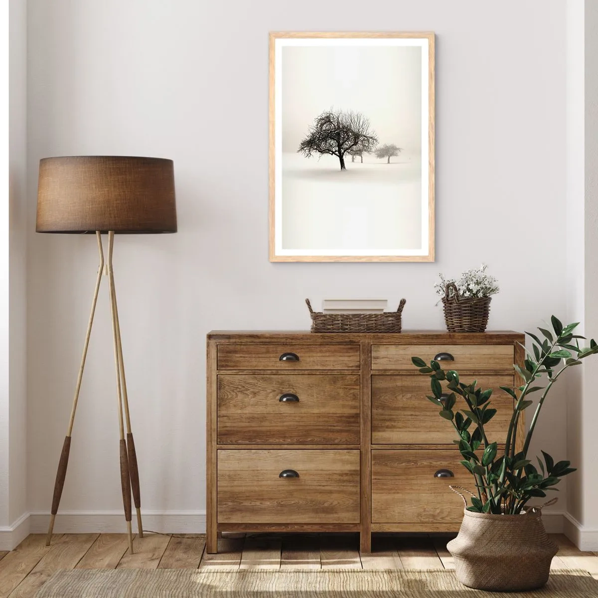 Plakat i ramme af lyst egetræ - Vintersøvn - 70x100 cm