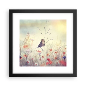 Plakat i sort ramme - Fugleportræt med en eng i baggrunden - 30x30 cm