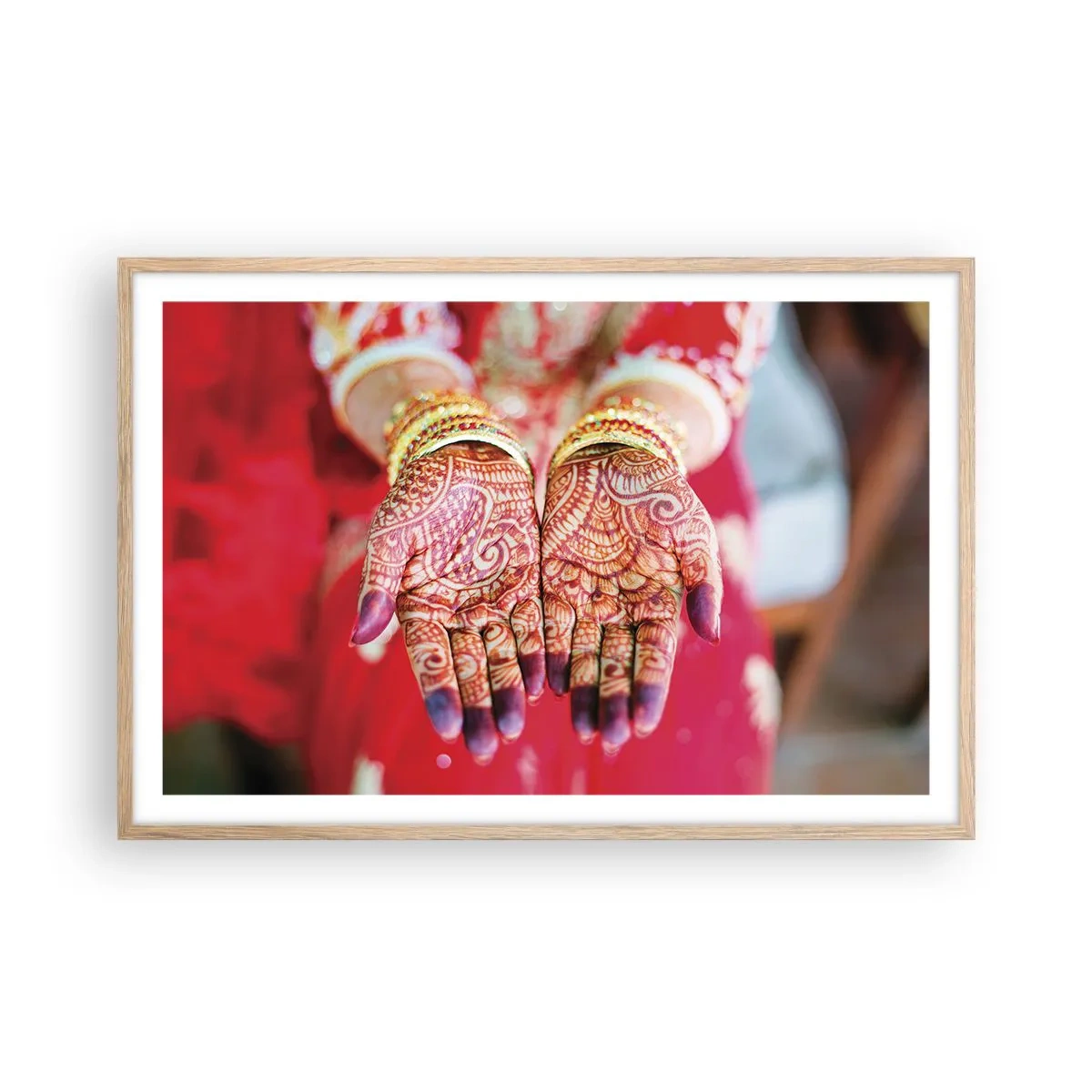 Plakat i ramme af lyst egetræ - Klar til at fange lykken - 91x61 cm