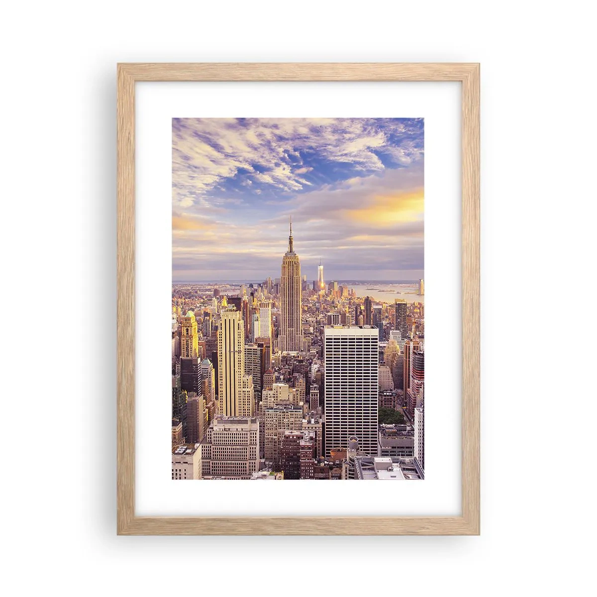 Plakat i ramme af lyst egetræ - Ræk ud efter skyerne selv - 30x40 cm