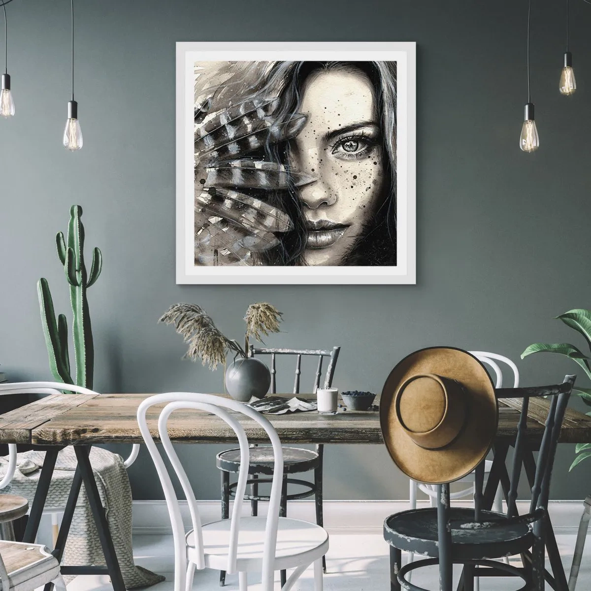 Plakat i hvid ramme - Vild skønhed - 60x60 cm